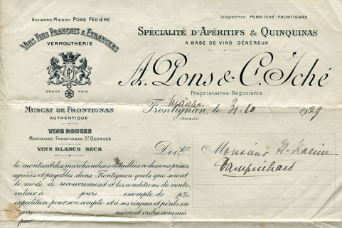 Facture avec en-tête de la maison A. Pons et C. Iché, 31 octobre 1923. © Région Bourgogne-Franche-Comté, Inventaire du patrimoine