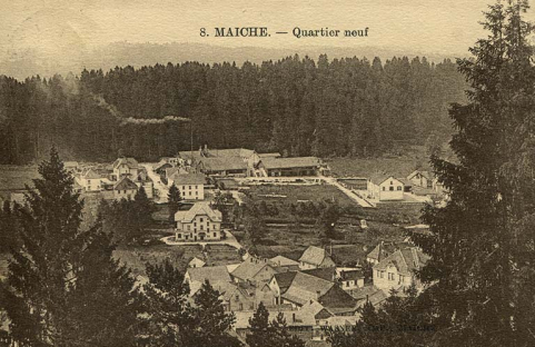 8. Maîche. - Quartier neuf [vue d'ensemble du quartier depuis le Mont Joie à l'ouest], 1er quart 20e siècle. © Région Bourgogne-Franche-Comté, Inventaire du patrimoine
