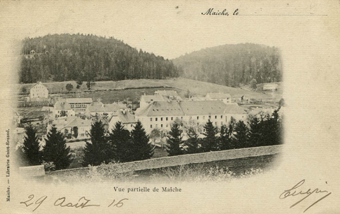 Vue partielle de Maîche [le séminaire et l'usine Rotschi, en cours de surélévation], 1er quart 20e siècle (avant 1904). © Région Bourgogne-Franche-Comté, Inventaire du patrimoine
