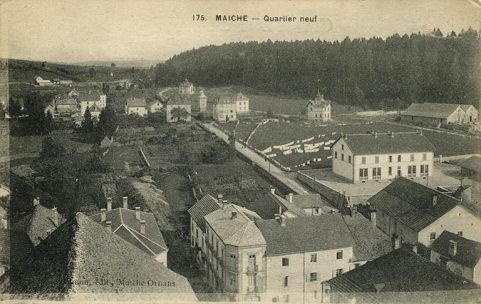 175. Maîche - Quartier neuf [vu du clocher de l'église, au nord-ouest], 1er quart 20e siècle. © Région Bourgogne-Franche-Comté, Inventaire du patrimoine