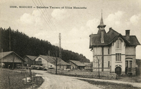 1899. Maîche - Scieries Thidric et Villa Mascotte [depuis l'est], 1er quart 20e siècle. © Région Bourgogne-Franche-Comté, Inventaire du patrimoine