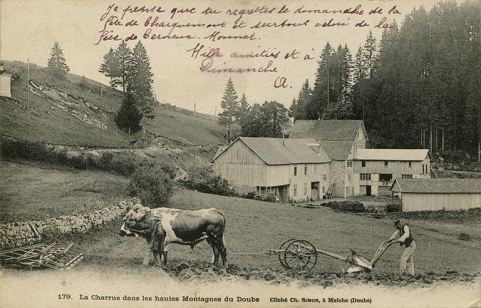179. La charrue dans les hautes montagnes du Doubs [moulin et scierie Servois avant l'incendie de 1911], limite 19e siècle 20e siècle (avant 1904). © Région Bourgogne-Franche-Comté, Inventaire du patrimoine