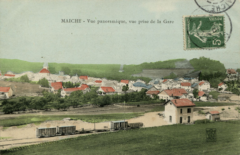Maîche - Vue panoramique, vue prise de la gare, entre 1904 et 1909. © Région Bourgogne-Franche-Comté, Inventaire du patrimoine Maîche - Vue panoramique, vue prise de la gare, entre 1904 et 1909. © Région Bourgogne-Franche-Comté, Inventaire du patrimoine