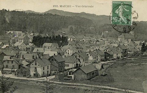 1312. Maîche - Vue générale [à l'angle des rues de Goule et du Mont], 1er quart 20e siècle. © Région Bourgogne-Franche-Comté, Inventaire du patrimoine