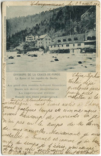 Environs de La Chaux-de-Fonds. La Rasse et les rapides du Doubs [vue d'ensemble rapprochée depuis l'aval rive droite], 4e quart 19e siècle. © Région Bourgogne-Franche-Comté, Inventaire du patrimoine