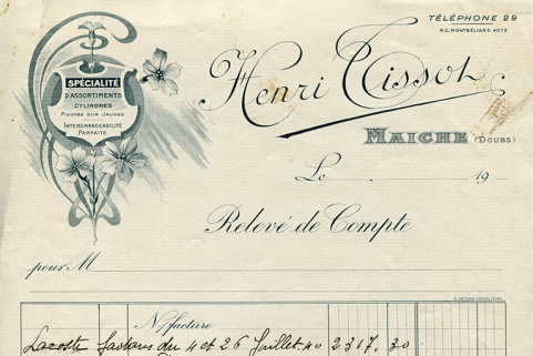 Papier à en-tête d'Henri Tissot, 1942. © Région Bourgogne-Franche-Comté, Inventaire du patrimoine