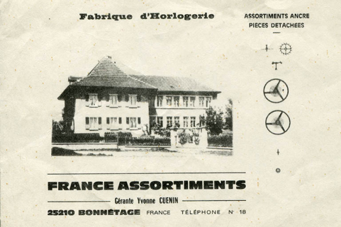Fabrique d'horlogerie France Assortiments [carte publicitaire], 2e moitié 20e siècle. © Région Bourgogne-Franche-Comté, Inventaire du patrimoine