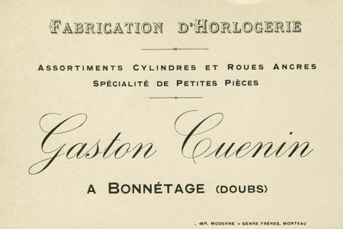 Fabrication d'horlogerie Gaston Cuenin [carte publicitaire],1ère moitié 20e siècle. © Région Bourgogne-Franche-Comté, Inventaire du patrimoine