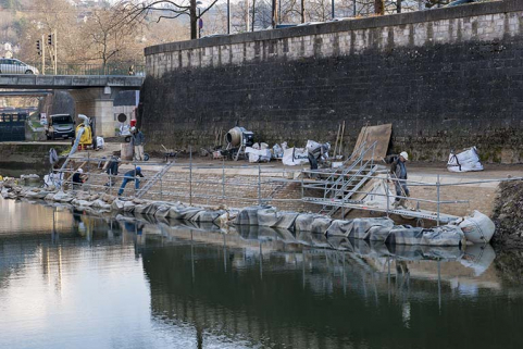 Réfection du perré du chemin de halage en aval du moulin Saint-Paul : vue d'ensemble depuis l'aval. © Région Bourgogne-Franche-Comté, Inventaire du patrimoine Réfection du perré du chemin de halage en aval du moulin Saint-Paul : vue d'ensemble depuis l'aval. © Région Bourgogne-Franche-Comté, Inventaire du patrimoine