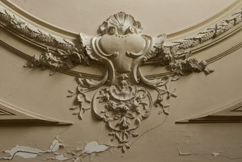 Moulures décoratives au plafond, grand salon. © Région Bourgogne-Franche-Comté, Inventaire du patrimoine Moulures décoratives au plafond, grand salon. © Région Bourgogne-Franche-Comté, Inventaire du patrimoine
