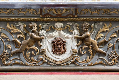 Détail du retable : prédelle. © Région Bourgogne-Franche-Comté, Inventaire du patrimoine Détail du retable : prédelle. © Région Bourgogne-Franche-Comté, Inventaire du patrimoine