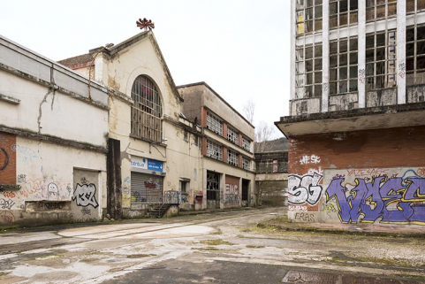 Etat en 2016. Usine A : chaufferie (P, ancienne centrale thermique), de trois quarts gauche. © Région Bourgogne-Franche-Comté, Inventaire du patrimoine