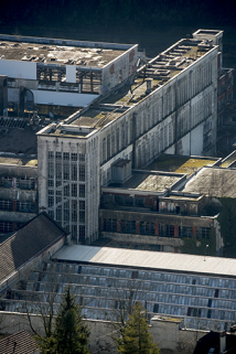 Etat en 2016. Usine A : vue plongeante sur l'extrémité ouest des ateliers de filature et d'étirage nylon et tergal (filature tergal). © Région Bourgogne-Franche-Comté, Inventaire du patrimoine