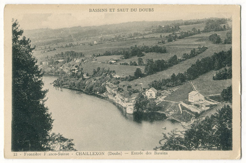 Bassins et Saut du Doubs. 12 - Frontière franco-suisse - Chaillexon (Doubs) - Entrée des bassins, 2e quart 20e siècle. © Région Bourgogne-Franche-Comté, Inventaire du patrimoine Bassins et Saut du Doubs. 12 - Frontière franco-suisse - Chaillexon (Doubs) - Entrée des bassins, 2e quart 20e siècle. © Région Bourgogne-Franche-Comté, Inventaire du patrimoine