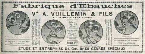 [Publicité pour la] Fabrique d'Ebauches Vve A. Vuillemin & Fils à Lac-ou-Villers (Doubs), 1er janvier 1905. © Région Bourgogne-Franche-Comté, Inventaire du patrimoine