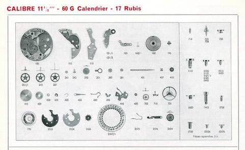 Calibre 11 1/2''' - 60 G Calendrier - 17 rubis [éclaté des fournitures du Parrenin HP 60 G], 1973. © Région Bourgogne-Franche-Comté, Inventaire du patrimoine