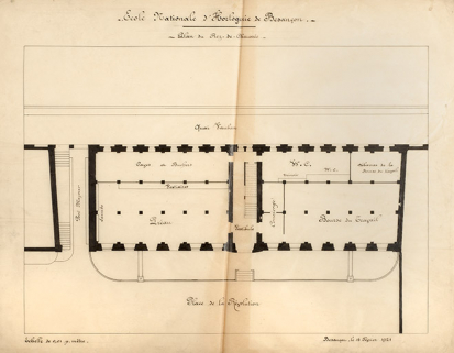 Ecole nationale d’Horlogerie de Besançon. Plan du Rez-de-Chaussée, 15 février 1921. © Région Bourgogne-Franche-Comté, Inventaire du patrimoine Ecole nationale d’Horlogerie de Besançon. Plan du Rez-de-Chaussée, 15 février 1921. © Région Bourgogne-Franche-Comté, Inventaire du patrimoine