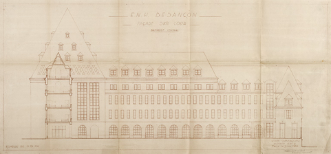 E.N.H. Besançon. Façade sur cour. Bâtiment central, 7 novembre 1938. © Région Bourgogne-Franche-Comté, Inventaire du patrimoine E.N.H. Besançon. Façade sur cour. Bâtiment central, 7 novembre 1938. © Région Bourgogne-Franche-Comté, Inventaire du patrimoine