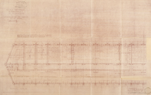 Ecole nationale d'horlogerie de Besançon. Aménagement des locaux du 4ème étage, 3 février 1941. © Région Bourgogne-Franche-Comté, Inventaire du patrimoine Ecole nationale d'horlogerie de Besançon. Aménagement des locaux du 4ème étage, 3 février 1941. © Région Bourgogne-Franche-Comté, Inventaire du patrimoine