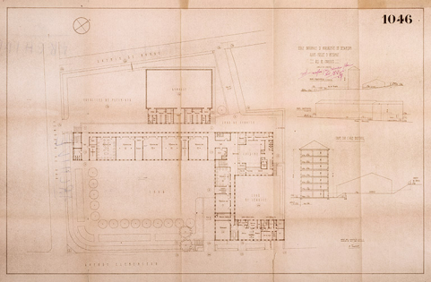 Ecole nationale d'Horlogerie de Besançon. Avant-projet d'internat. Rez-de-chaussée. [Feuille] 1046, août 1956. © Région Bourgogne-Franche-Comté, Inventaire du patrimoine