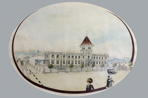 Vue de l'usine, aquarelle, s.d. [début 20e siècle]. © Région Bourgogne-Franche-Comté, Inventaire du patrimoine