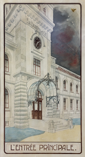 Entrée de l'usine Ed. Dubied et Cie, aquarelle, s.d. [début 20e siècle]. © Région Bourgogne-Franche-Comté, Inventaire du patrimoine