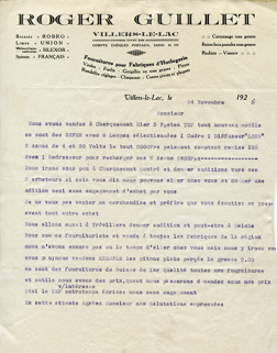 Papier à en-tête de Roger Guillet, 24 novembre 1928. © Région Bourgogne-Franche-Comté, Inventaire du patrimoine Papier à en-tête de Roger Guillet, 24 novembre 1928. © Région Bourgogne-Franche-Comté, Inventaire du patrimoine