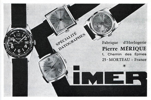 Fabrique d'horlogerie Pierre Merique. Imer [publicité], vers 1970. © Région Bourgogne-Franche-Comté, Inventaire du patrimoine
