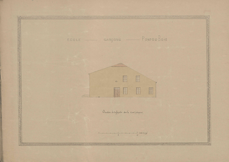Plan de l'école des garçons : élévation de la façade sur la cour (1888). © Archives départementales de la Haute-Saône