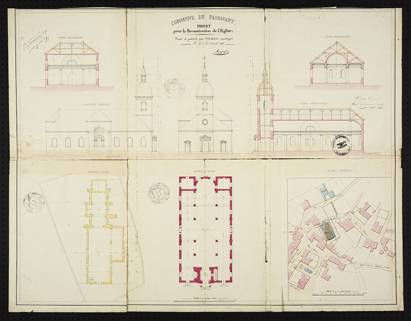 Plan pour la reconstruction de l'église. © Région Bourgogne-Franche-Comté, Inventaire du patrimoine
