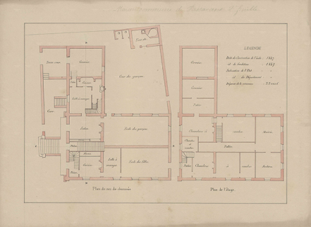 Plan du rez-de-chaussée et du 1er étage (fin 19e siècle). © Archives départementales de la Haute-Saône