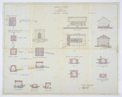 Commune de Corre. Projet d'adduction d'eau. [plans, coupes, élévations.] 1910 © Région Bourgogne-Franche-Comté, Inventaire du patrimoine