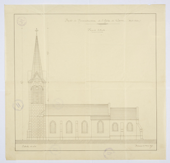 Projet de reconstruction de l'église de Corre. Façade latérale. [dessin, 1897] © Région Bourgogne-Franche-Comté, Inventaire du patrimoine