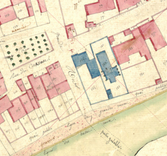Détail de la feuille 1 du cadastre de 1819 montrant l'église sur les parcelles 182 et 183. © Région Bourgogne-Franche-Comté, Inventaire du patrimoine