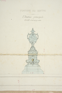 Fontaine du centre. Elévation principale. [Détail du plan] 1867 © Région Bourgogne-Franche-Comté, Inventaire du patrimoine