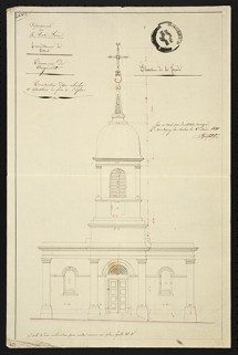 Construction d'un clocher et réparation à faire à l'église. [Elévation de la façade] 1841. © Région Bourgogne-Franche-Comté, Inventaire du patrimoine
