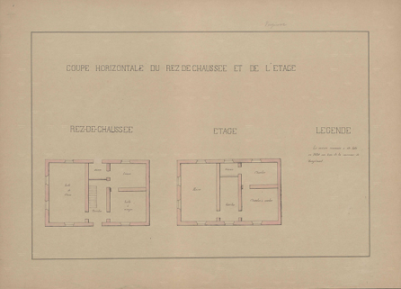 Plans des écoles (1864 -1888) : coupe horizontale du rez-de-chaussée (école) et de l'étage (mairie).  © Région Bourgogne-Franche-Comté, Inventaire du patrimoine
