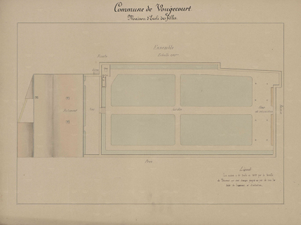 Plans des écoles (1864 -1888) Plan d'ensemble de l'école de filles. © Région Bourgogne-Franche-Comté, Inventaire du patrimoine
