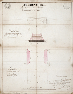 Reconstruction du pont au dessus du ruisseau la Sacquelle (1841). © Région Bourgogne-Franche-Comté, Inventaire du patrimoine Reconstruction du pont au dessus du ruisseau la Sacquelle (1841). © Région Bourgogne-Franche-Comté, Inventaire du patrimoine