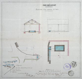 Projet de couverture d'un lavoir (1861). © Région Bourgogne-Franche-Comté, Inventaire du patrimoine