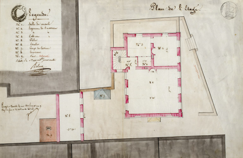 Plan de l'étage, 1840. © Région Bourgogne-Franche-Comté, Inventaire du patrimoine