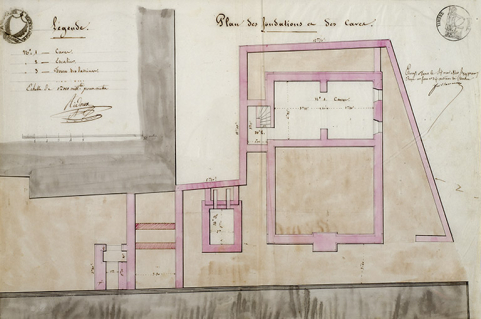 Plan des fondations et des caves, 1840. © Région Bourgogne-Franche-Comté, Inventaire du patrimoine