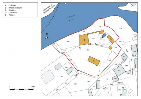 Plan masse de l'ensemble du château et de ses communs © Région Bourgogne-Franche-Comté, Inventaire du patrimoine Plan masse de l'ensemble du château et de ses communs © Région Bourgogne-Franche-Comté, Inventaire du patrimoine