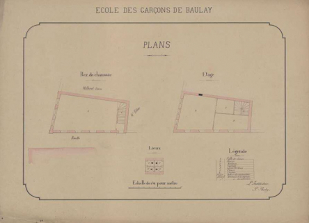 Plans en coupe de l'école des garçons de Baulay © Région Bourgogne-Franche-Comté, Inventaire du patrimoine