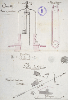 Plan du puits à reconstruire, 1851 © Région Bourgogne-Franche-Comté, Inventaire du patrimoine Plan du puits à reconstruire, 1851 © Région Bourgogne-Franche-Comté, Inventaire du patrimoine