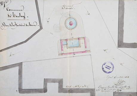 Plan de situation de la "fontaine du haut" du village, face au lavoir, 1848 © Région Bourgogne-Franche-Comté, Inventaire du patrimoine