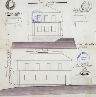 Plans en élévation des façades de la maison commune, 1839 © Région Bourgogne-Franche-Comté, Inventaire du patrimoine