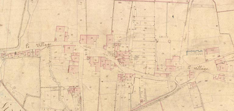 Extrait du cadastre ancien. A l'est près de l'église. © Région Bourgogne-Franche-Comté, Inventaire du patrimoine Extrait du cadastre ancien. A l'est près de l'église. © Région Bourgogne-Franche-Comté, Inventaire du patrimoine