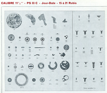 Calibre 11 1/2''' - PS 33 C - Jour-Date - 15 à 21 Rubis, 1973. © Région Bourgogne-Franche-Comté, Inventaire du patrimoine