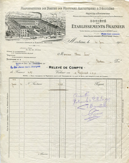 Premier papier à en-tête de la société des Ets Frainier, 30 juin 1915. © Région Bourgogne-Franche-Comté, Inventaire du patrimoine